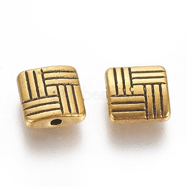 Tibetan Style Alloy Square Carved Stripes Beads(X-TIBEB-5602-AG-LF)-2