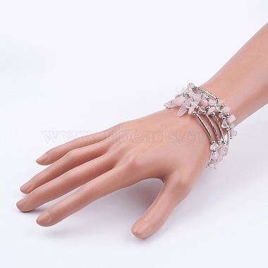 Cinq boucles wrap rose perles de quartz bracelets(X-BJEW-JB02589-01)-3