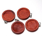 Wooden Pendant Cabochon Settings, with Iron Findings, Flat Round, Platinum, FireBrick, Tray: 25mm, 32mm(WOOD-WH0050-033E)