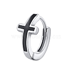 Non-Tarnish Stainless Steel Cross Huggie Hoop Earring for Men, Religion, Stainless Steel Color, 15x13.3mm(PW-WG81695-01)