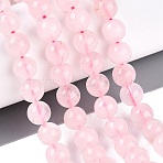 Natural Rose Quartz Beads Strands, Smooth Round, 8~8.5mm, Hole: 0.8~1mm, about 44~47pcs/strand, 14.37~15.35 inch(36.5~39cm)(G-Q601-13A-08)