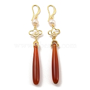 Natural Pearl with Natural Agate Dangle Earrings, Real 14K Gold Plated Brass Findingds for Women, Teardrop, 77x6mm(EJEW-M252-04G)