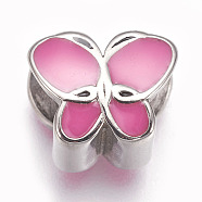 304 Stainless Steel Beads, with Enamel, Large Hole Beads, Butterfly, Pearl Pink, Stainless Steel Color, 9.5x11.5x8mm, Hole: 5.5mm(STAS-O101-03P-18)