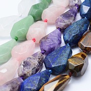Natural Gemstone Beads Strands, Faceted, Teardrop, 26~41x12~20mm, Hole: 2mm, about 10~11pcs/strand, 15.7 inch(40cm)(G-F531-K)