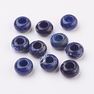 Natural Sodalite European Beads, Large Hole Beads, Rondelle, 14x7~8mm, Hole: 6mm(X-G-G740-14x8mm-02)