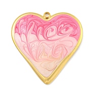 Ion Plating(IP) 304 Stainless Steel Pendants, with Enamel, Real 18K Gold Plated, Heart Charm, Hot Pink, 31x29x3.5mm, Hole: 2mm(STAS-U007-09A-G)