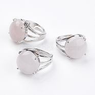 Adjustable Natural Rose Quartz Finger Rings, with Brass Findings, US Size 7 1/4(17.5mm)(RJEW-F075-01O)