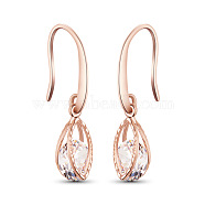 SHEGRACE Creative Design Rose Gold Plated Brass Hook Earrings, Leaves with AAA Cubic Zirconia, 30mm, Pin: 1x0.7mm(JE99A)