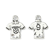 Tibetan Style Alloy T-Shirt Pendants, Sports Charms, FootBall/Soccer Ball Jersey Charms, Cadmium Free & Lead Free, Antique Silver, 18.5x15x2mm, Hole: 2mm(EA8750Y)