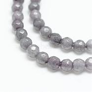 Natural Agate Bead Strands, Dyed, Faceted, Round, Gray, 3~3.5mm, Hole: 0.5mm, about 124~126pcs/strand, 14.5~14.8 inch(G-R344-3mm-18)