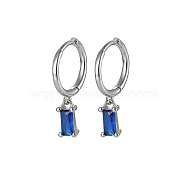 Platinum Rhodium Plated 925 Sterling Silver Dangle Hoop Earrings for Women, Rectangle, Blue, 19.8mm(SY2365-6)