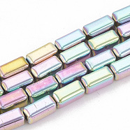 Electroplate Non-magnetic Synthetic Hematite Beads Strands, Cuboid, Multi-color Plated, 8x4x4mm, Hole: 1mm, about 60pcs/strand, 16.53 inch(G-N0322-11B)