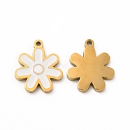 Ion Plating(IP) 304 Stainless Steel Charms, with Enamel, Flower, White, 14x12x1mm, Hole: 1.2mm(STAS-F291-07G-02)