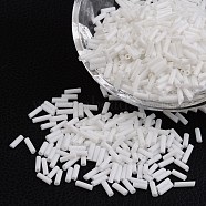 Opaque Glass Bugle Beads, Seed Beads, White, about 6~8mm long, 1.8mm in diameter, hole: 0.6mm, about 1250pcs/50g(X-TSDB6MM41)