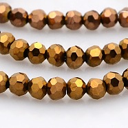 Full Plated Glass Faceted Round Spacer Beads Strands, Copper Plated, 3mm, Hole: 1mm, about 100pcs/strand, 11.5 inch(GLAA-A027-3mm-FP07)