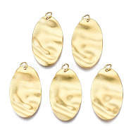 316 Surgical Stainless Steel Pendants, with Jump Rings, Oval, Real 14K Gold Plated, 24x14x1.5mm, Hole: 2.5mm, Jump Ring: 4x1mm, 2.5mm inner diameter(STAS-N097-020)