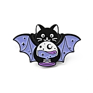 Cartoon Cat Enamel Pin, Electrophoresis Black Plated Alloy Badge for Backpack Clothes, Lilac, Bat Pattern, 18.5x30x1.5mm(JEWB-J005-06D-EB)