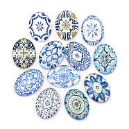 Flatback Glass Cabochons for DIY Projects, Floral Pattern, Oval, Mixed Color, 25x18x5.5mm(X-GGLA-S034-25x18-067)