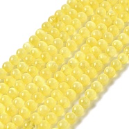 Natural Selenite Dyed Beads Strands, Imitation Cat Eye, Grade A, Round, Yellow, 6.5mm, Hole: 0.7mm, about 61pcs/strand, 15.24 inch(38.7cm)(G-P493-02B)
