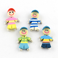 Handmade Zinc Alloy Polymer Clay Little Boy Pendants, Antique Silver, Mixed Color, 29~30x17~18x6~7mm, Hole: 2~3mm(CLAY-Q222-05)