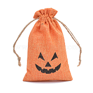 Halloween Burlap Packing Pouches, Drawstring Bags, Rectangle with Jack O Lantern Pattern, Coral, 15x10cm(HAWE-PW0001-151D)