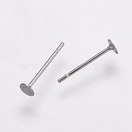 304 Stainless Steel Stud Earring Settings, Flat Pad Earring Post, Flat Round, Stainless Steel Color, Tray: 3mm, 12x3mm, Pin: 0.7mm(X-STAS-K146-009-3mm)