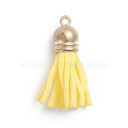 Faux Suede Cord Tassels Pendant Decorations, with Golden Plated Plastic Cord Ends, Yellow, 35~36x10mm, Hole: 2mm(HJEW-WH0006-18C)