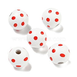 Printed Wood European Beads, Round with Dot Pattern, Red, 15.5~16mm, Hole: 4~4.5mm(WOOD-G022-18H)