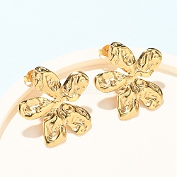 Valentine's Day 304 Stainless Steel Stud Earrings, Hammered Textured Flower, Golden, 29x28mm(EJEW-C184-01A-G)