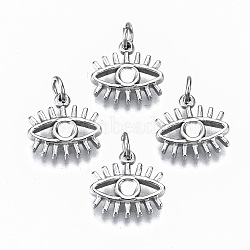 304 Stainless Steel Charms, with Jump Rings, Eye, Stainless Steel Color, 12x13x2mm, Jump Ring: 5x0.8mm, 3.4mm inner diameter(STAS-S116-015P)