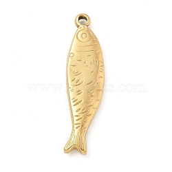 304 Stainless Steel Pendants, Fish Charm, Golden, 40.5x10.5x3.5mm, Hole: 2mm(STAS-I322-12G)