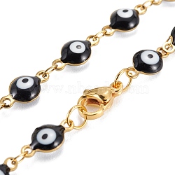 304 Stainless Steel Jewelry Sets, Link Bracelets & Necklaces, with Enamel, Evil Eye, Black, 17-3/4 inch(45cm), 7-7/8 inch(20cm)(SJEW-H086-03G-A)