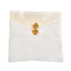 Organza Bags, with Chinese Dress Buttons, Rectangle, Beige, 25x25.5x1.1cm(OP-A005-01B)