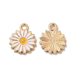 Alloy Enamel Pendants, Light Gold, Daisy Charm, White, 16.5x13x1.5mm, Hole: 2mm(ENAM-Q448-06LG-01)