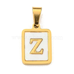 PVD Vacuum Plating 304 Stainless Steel Pave Natural White Shell Pendants, Rectangle with Letter Charms, Golden, Letter Z, 17.5x12x1.5mm, Hole: 6x3mm(STAS-S130-03G-Z)