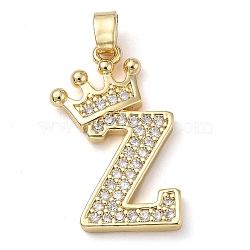 Rack Plating Brass Micro Pave Cubic Zirconia Pendants, Long-Lasting Plated, Lead Free & Cadmium Free, Real 18K Gold Plated, Letter Z, 22~24x12~22x2mm, Hole: 3x4mm(KK-D535-01Z-RS)