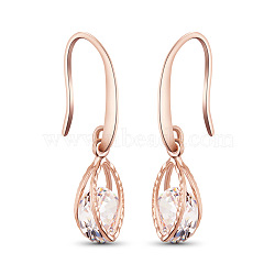 SHEGRACE Creative Design Rose Gold Plated Brass Hook Earrings, Leaves with AAA Cubic Zirconia, 30mm, Pin: 1x0.7mm(JE99A)