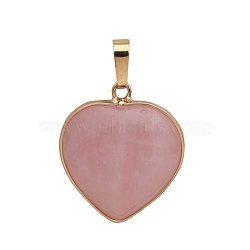 Natural Rose Quartz Pendants, Heart Charms with Golden Plated Metal Snap on Bails, 25mm(PW-WG22993-02)