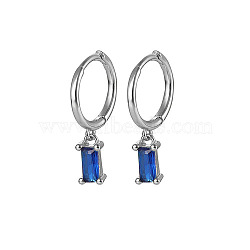 Platinum Rhodium Plated 925 Sterling Silver Dangle Hoop Earrings for Women, Rectangle, Blue, 19.8mm(SY2365-6)