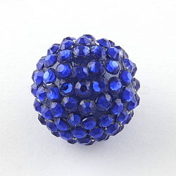 Transparent Resin Rhinestone Graduated Beads, with UV Plating Acrylic Round Beads Inside, Blue, 14mm, Hole: 2~2.5mm(RESI-S314-12x14-13)