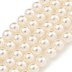 Glass Pearl Beads Strands, Round, Bisque, 4mm, Hole: 0.5mm, about 100pcs/strand, 15.55''(39.5cm)(X-HY-G002-01B-02)