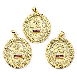 Brass with Cubic Zirconia Pendants, Long-Lasting Plated, Lead Free & Cadmium Free, Oval, Real 18K Gold Plated, 33.5x26x2.8mm, Hole: 3.2x4.5mm(KK-K341-34G)