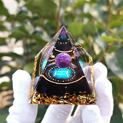 Orgonite Pyramid Resin Energy Generators, Reiki Natural Amethyst Inside for Home Office Desk Decoration, Gemini, 60x60x60mm(PW-WG81790-09)