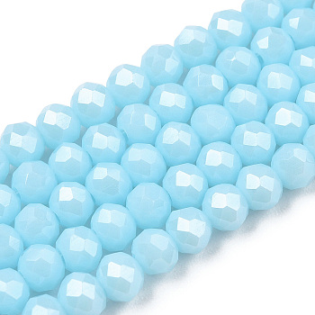 Electroplate Glass Beads Strands, Pearl Luster Plated, Faceted, Rondelle, Light Blue, 3.5~3.8x3mm, Hole: 0.4mm, about 113~115pcs/strand, 32.5~33cm