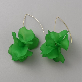 Acrylic Flower Dangle Earrings, Golden 304 Stainless Steel Long Drop Earrings for Women, Sea Green, 78.5mm, Pin: 0.8mm
