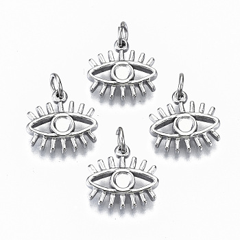 304 Stainless Steel Charms, with Jump Rings, Eye, Stainless Steel Color, 12x13x2mm, Jump Ring: 5x0.8mm, 3.4mm inner diameter