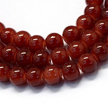 Baking Painted Imitation Jade Glass Round Bead Strands, Saddle Brown, 8.5~9mm, Hole: 1.5mm, about 100~105pcs/strand, 31.8 inch