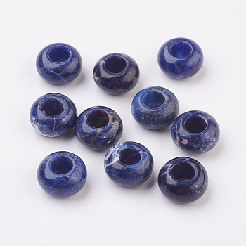 Natural Sodalite European Beads, Large Hole Beads, Rondelle, 14x7~8mm, Hole: 6mm