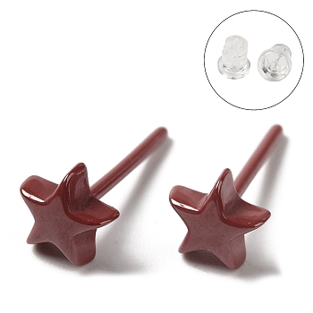 Hypoallergenic Bioceramics Zirconia Ceramic Stud Earrings, No Fading and Nickel Free, Star, Dark Red, 5.5x6mm