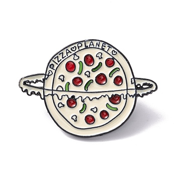 Pizza & Planet Word Enamel Pin, Food Shape Alloy Brooch for Backpack Clothes, Electrophoresis Black, Old Lace, 30.5x44x2mm